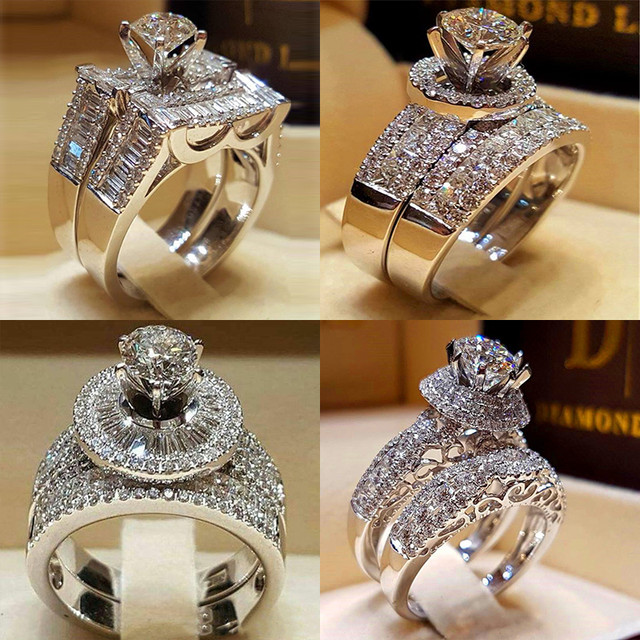 Fashion Female Crystal Zircon Stone Ring Set Cute Silver Color Big Wedding  Ring Luxury Love Engagement Rings For Women - Rings - AliExpress
